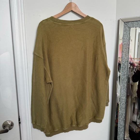Aerie Vintage-Inspired Olive Ribbed Sweatshirt S oversized - Picture 4 of 6